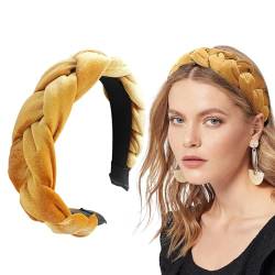 Geflochtenes Haarband, Samt, geflochtenes Stirnband, Damen, breites Vintage-gepolstertes Stirnband für Frauen und Mädchen Stirnband Fahrradhelm Damen (Yellow, One Size) von SHUIYUE