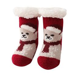 SHUIYUE Babysocken Weihnachtssocken Kleinkind Jungen Mädchen Kindersocken Weiche Sohle Rutschfest Kleinkind Schuhe Socken Prinzessin Socken Boden Neopren Socken Baby (Red, 23 Toddler) von SHUIYUE