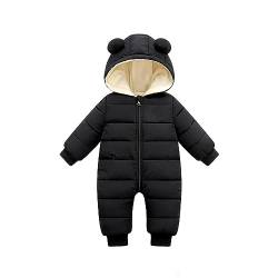 SHUIYUE Neugeborenes Baby Winter Overall Mit Kapuze Schneeanzüge Onesie Outfits Strampler Langarm Jungen und Mädchen Winteroverall Daunenmantel Winter Einteiliger Oberbekleidung (Black, 0-3 Months) von SHUIYUE