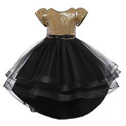 SHUIYUE Prinzessinnen Kleid Mädchen, Ballkleider Blumenmädchen Hochzeit Kleid Tutu Rüschen Kinder Kleider Brautkleid, Pailletten Prinzessin Kleid (Gold, 3-4 Years) von SHUIYUE