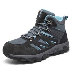 SHULOOK Damen Wasserdichte Wanderstiefel Outdoor Trekking Camping Trail Wanderstiefel, Grau, Blau, 37.5 EU von SHULOOK