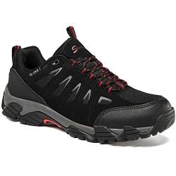 SHULOOK Wanderschuhe Herren Wasserdicht Leichte Outdoor Trekkingschuhe Knöchel Bergschuhe rutschfeste Schuhe Herren Sneaker Ultralight Sportschuhe für Camping, Wandern (Schwarz Rot, Numeric_43) von SHULOOK