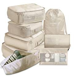 8-teiliges Packwürfel Für Koffer, Reise-Aufbewahrungsset, Reise-Aufbewahrungstasche, Achtteiliges Set, Reisekleidung, Klassifizierung, Aufbewahrungstasche (Beige) von SHUOJIA