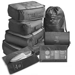 8-teiliges Packwürfel Für Koffer, Reise-Aufbewahrungsset, Reise-Aufbewahrungstasche, Achtteiliges Set, Reisekleidung, Klassifizierung, Aufbewahrungstasche (Black) von SHUOJIA