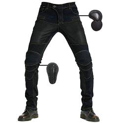 SHUOJIA Herren Damen Motorradhose Mit Protektoren Schutzauskleidung Motorradjeans Denim Motorrad Hose, Stilvolle Motorradjeans (Black,L) von SHUOJIA