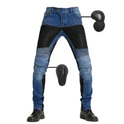 SHUOJIA Herren Damen Motorradhose Mit Protektoren Schutzauskleidung Motorradjeans Denim Motorrad Hose, Stilvolle Motorradjeans (Blue,M) von SHUOJIA