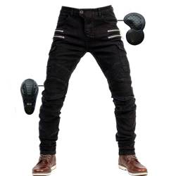 SHUOJIA Herren Motorradhose Jeans mit Schutz Motorrad Biker Pant 4 X Schutzausrüstung (Black, Größe L) von SHUOJIA