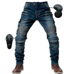 SHUOJIA Herren Motorradhose Jeans mit Schutz Motorrad Biker Pant 4 X Schutzausrüstung (Blue, Größe 3XL) von SHUOJIA