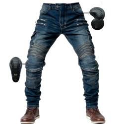 SHUOJIA Herren Motorradhose Jeans mit Schutz Motorrad Biker Pant 4 X Schutzausrüstung (Blue, Größe L) von SHUOJIA