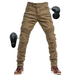 SHUOJIA Herren Motorradhose Jeans mit Schutz Motorrad Biker Pant 4 X Schutzausrüstung (Khaki, Größe S) von SHUOJIA