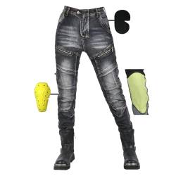 SHUOJIA Motorradhose Herren/Damen,Herren/Damen Motorrad-Jeans Aus Aramidfaser,Sportliche Motorrad Hose Mit Protektoren,Motorrad Schutzhose (Black Female-B,4XL) von SHUOJIA