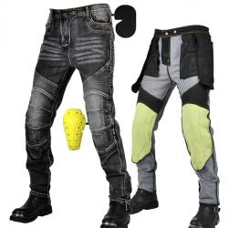 SHUOJIA Motorradhose Herren/Damen,Herren/Damen Motorrad-Jeans Aus Aramidfaser,Sportliche Motorrad Hose Mit Protektoren,Motorrad Schutzhose (Black Male-A,3XL) von SHUOJIA