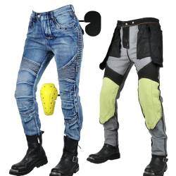 SHUOJIA Motorradhose Herren/Damen,Herren/Damen Motorrad-Jeans Aus Aramidfaser,Sportliche Motorrad Hose Mit Protektoren,Motorrad Schutzhose (Blue Female-A,S) von SHUOJIA