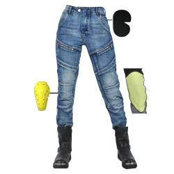 SHUOJIA Motorradhose Herren/Damen,Herren/Damen Motorrad-Jeans Aus Aramidfaser,Sportliche Motorrad Hose Mit Protektoren,Motorrad Schutzhose (Blue Female-B,2XL) von SHUOJIA