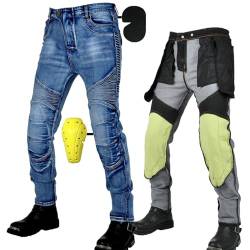 SHUOJIA Motorradhose Herren/Damen,Herren/Damen Motorrad-Jeans Aus Aramidfaser,Sportliche Motorrad Hose Mit Protektoren,Motorrad Schutzhose (Blue Male-A,L) von SHUOJIA