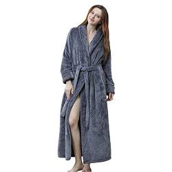 SHUOJIA Unisex Fleece Bademantel Microfaser Morgenmantel Herren Damen Lang Flanell Saunamantel Flauschig Pyjama Nachtwäsche (Gray,XL) von SHUOJIA