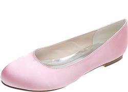 Flache Damen-Slip-On-Schuhe, runde Spitze, Satin, flache Schuhe für Hochzeit, Party, Pink - rose - Größe: 39.5 EU von SHUTUP.DANCE