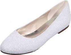 Flache Glitzer-Schuhe für Damen, Hochzeit, flache Pumps, runde Zehenpartie, Schlupfschuhe, Weiß - weiß - Größe: 41.5 EU von SHUTUP.DANCE