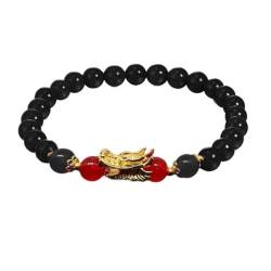 SHUZHENG 2024 New Year of Dragon Perlen Strech Armband, Handgemachte Kristall Pi Yao Drachen Anhänger Armband Chinesische Sternzeichen Feng Shui Glück Amulett Stretch Armbänder, Keramik, Kein von SHUZHENG