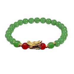 SHUZHENG 2024 New Year of Dragon Perlen Strech Armband, Handgemachte Kristall Pi Yao Drachen Anhänger Armband Chinesische Sternzeichen Feng Shui Glück Amulett Stretch Armbänder, Keramik, Kein von SHUZHENG