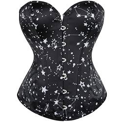 Damen Schnürkorsett Top Stahlstäbchen Overbust Body Shaper Bustier Astronomie Print, Schwarzer Astronomie-Druck, X-Large von SHYMMUO