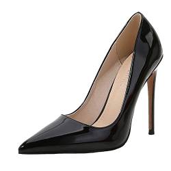 12CM/4.72IN Damen Elegantes Temperament Hochzeit Pumps Stiletto Sexy Spitzen High Heels Slip On Stiletto Pumps Damen Sexy Pole Dancer Stripper Party,Schwarz,46 EU von SHbfyFU