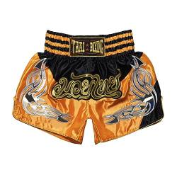 SIAMKICK Retro Muay Thai Shorts für Männer Frauen Boxen Kickboxen High Grade MMA Kampf Kleidung Training Workout Trunks, orange / schwarz, Medium von SIAMKICK