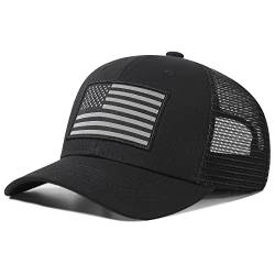 SIBOSHA American Flag Trucker Hat - Baseball Cap für Herren & Damen, atmungsaktives Mesh, verstellbarer Snapback-Verschluss, Schwarz/Schwarz, Einheitsgröße von SIBOSHA