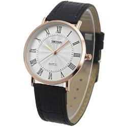 SIBOSUN Ultra-flach Herren Damen Armbanduhr Leder Ultra-dünnen Uhren Ultra Dünne Schwarze Minimalistische Quartz für Männer von SIBOSUN