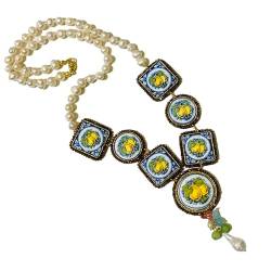 SICILIA BEDDA CAPACI Halskette mit Naturperlen und Einsätzen aus Lavasteinfliesen und sizilianischer Majolika mit Zitronendekor, L ca. 56 cm. von SICILIA BEDDA CAPACI