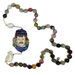 SICILIA BEDDA CAPACI Halskette mit facettierten Natursteinen und Scaramazze-Perlen mit Caltagirone-Keramikeinsatz mit sizilianischem Moorkopf-Dekor von SICILIA BEDDA CAPACI
