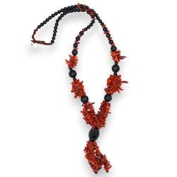 SICILIA BEDDA CAPACI Handgefertigte Halskette mit Korallen- und Onyxsteinen, L ca. 70 cm + 7 cm von SICILIA BEDDA CAPACI