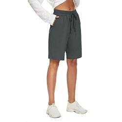 SICVEK Knielange Damen Bermuda Shorts Elastische Taille Kordelzug Athletic Lange Shorts Casual Sommer Yoga Shorts, Dunkelgrau, Mittel von SICVEK