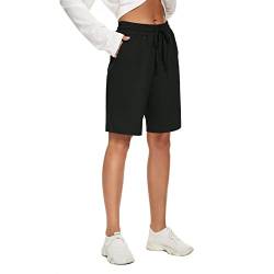 SICVEK Knielange Damen Bermuda Shorts Elastische Taille Kordelzug Athletic Lange Shorts Casual Sommer Yoga Shorts, Schwarz, Groß von SICVEK