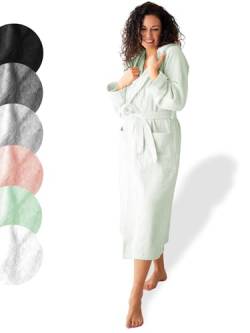 SIEGENTHAL® Damen Bademantel Frottee Velour 100% Baumwolle mit Kapuze Flauschig - Mint - L-XL von SIEGENTHAL