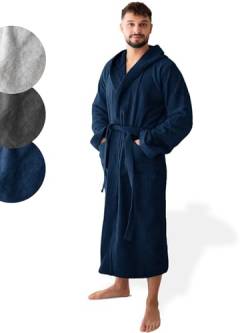 SIEGENTHAL® Herren Bademantel Frottee Velour 100% Baumwolle mit Kapuze Flauschig - Blau - XL/XXL von SIEGENTHAL