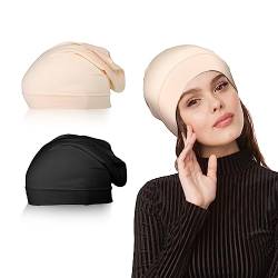 2 Stück Muslimisches Kopftuch Frauen-Kopftuch kopftuch Baumwolle Kopftücher Bone Hijab Hijab Tube Cap Kopftücher Damen für Haarausfall Schlummertrunk Hohe Elastizität Einstellbar (Schwarz & Beige) von SIEUUOAK