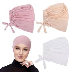 3er Pack Turban Damen Frauen Undercap Hijab Cap Elastische Atmungsaktive Hijab Solid Color Hijab Kopftuch Damen Hijab Mütze Kopfbedeckung Unterschal Hijab mit Tie Back Chemo Kopftuch Schlafmütze von SIEUUOAK