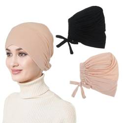 SIEUUOAK 2 Stück Hijab Muslimisch Kopftuch Kopfbedeckung Damen Kopftuch Damen Hijab Kopftuch Turban Damen Hijab Cap Mit Rückenschnürung Verstellbarer Komfort Einfarbiger Hijab (Schwarz & Beige) von SIEUUOAK
