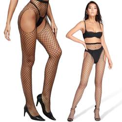 Schwarze Strümpfe Halloween Damen Netzstrümpfe Sexy Strumpfhose Mit Offenem Fishnet Stockings Weiblicher Nachtclub Heiß NetzstrüMpfe Cosplay Nylon Offenem Schritt Fischernetz Strumpfhosen für Damen von SIEUUOAK