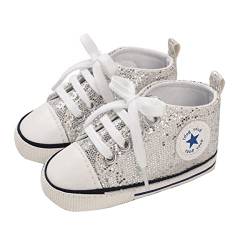 SIFANGPING Lauflernschuhe Baby rutschfeste und atmungsaktive 0-18M Canvas-Schuhe mit weicher Sohle für Jungen und Mädchen EU 18 Silber von SIFANGPING