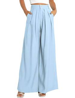 Kocowoo Damen High Waist Casual Wide Leg Palazzo Pants Dress Pants for Women Work Pants with Pockets for Women Office, Hell, blau, 34 von SIFLIF