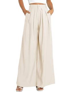 Kocowoo Damen High Waist Casual Wide Leg Palazzo Pants Dress Pants for Women Work Pants with Pockets for Women Office, Light Apricot, 46 von SIFLIF