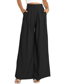 Kocowoo Damen-Hose, hohe Taille, l?ssig, breite Beine, Palazzo-Hose, Kleid f?r Frauen, Arbeitshose mit Taschen, f?r Damen, B?ro, Schwarz, 42 von SIFLIF