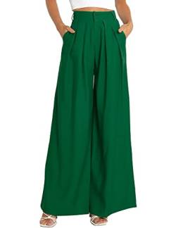 SIFLIF Damen Hohe Taille Casual Wide Leg Palazzo Hosen Kleid Hosen für Frauen Arbeitshose mit Taschen für Frauen Büro, Smaragdrün, 34 von SIFLIF