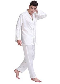 Herren Satin Pyjama mit Streifen-Weiß-XL von SIHA