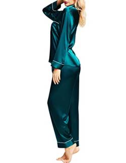 Satin-Seiden-Pyjama für Damen, Pyjama-Set mit langen Ärmeln, Knopfleiste, Satin-Pyjama, Nachtwäsche, XS-3XL, SIHA, Blau, M von SIHA