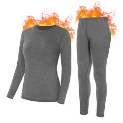 SIHOHAN Damen Thermounterwäsche Set, Warme Unterwäsche gefütterte Long Johns für Damen, Winter Thermo Base Layer für Alltag, Skifahren, Wandern, Joggen, Grau, L von SIHOHAN