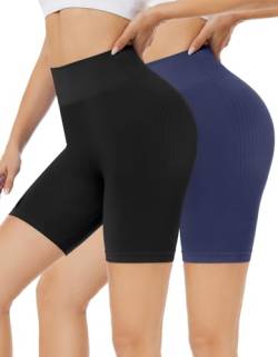 SIHOHAN Gym Shorts Damen, Kurze Sporthose Radlerhose Push Up Sport Shorts High Waist Sport Leggings Damen Kurz Fitness(Schwarz + Navy Blau,L) von SIHOHAN