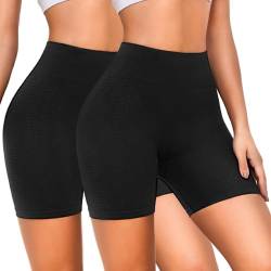 SIHOHAN Radlerhose Damen Kurze Sporthose Leggings High Waist Sport Shorts Sommer Elastisch Bauchweg Fitness Hotpants(2 Pack Schwarz,S) von SIHOHAN